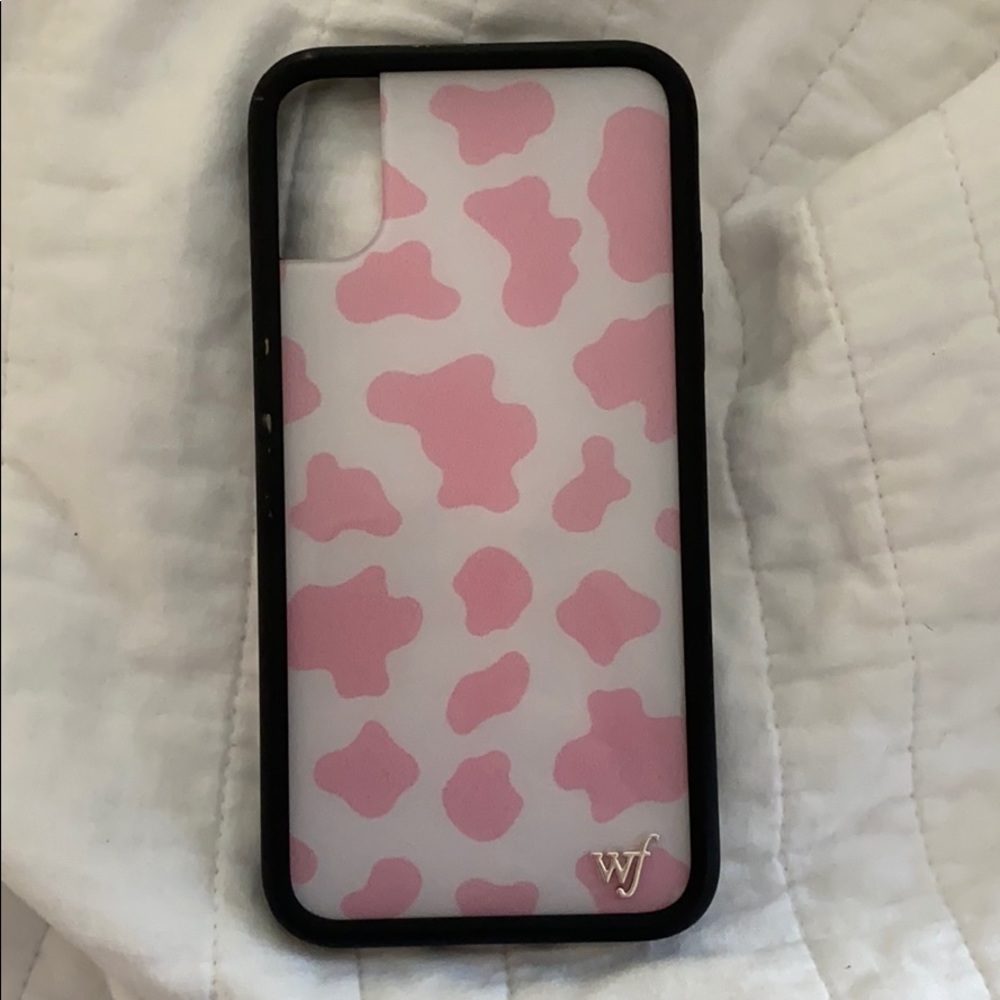 Wildflower pink and white cow print iPhone X case